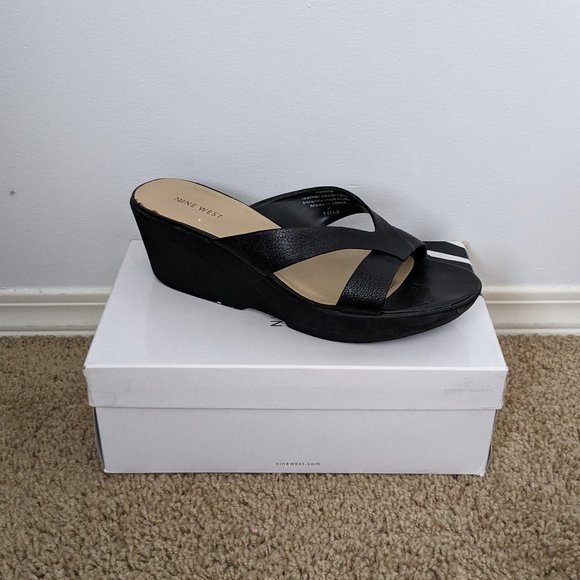 Nine West - Black "nwellie" Wedge Slip-on Sandal - Size 10 - Picture 6 of 9